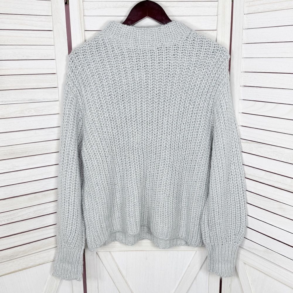 Ann‎ Taylor Metallic Shimmer Mock Neck Chunky Sweater Grey Medium - Picture 10 of 14